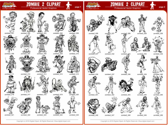 Zombie Clipart 2  - PDF - catalog. Cuttable vector clipart in EPS and AI formats. Vectorial Clip art for cutting plotters.